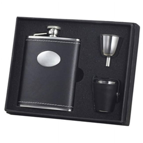 Visol VSET28 Eclipse Black Leather 6oz Flask Gift Set