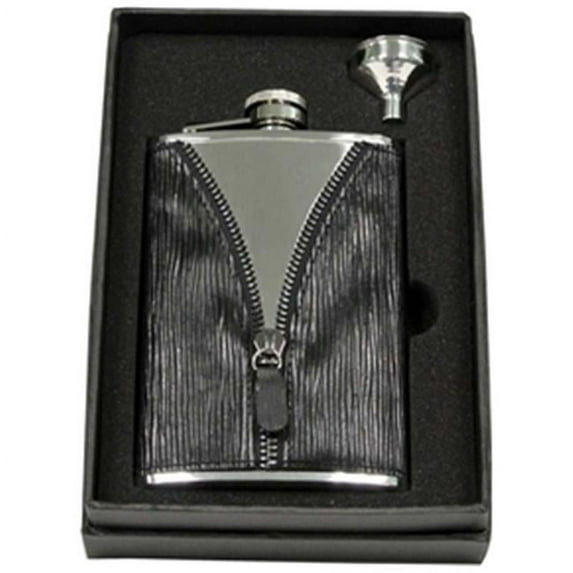 Visol VSET34-2069 Zipper Black Leatherette Stainless Steel 8 oz Flask Gift Set
