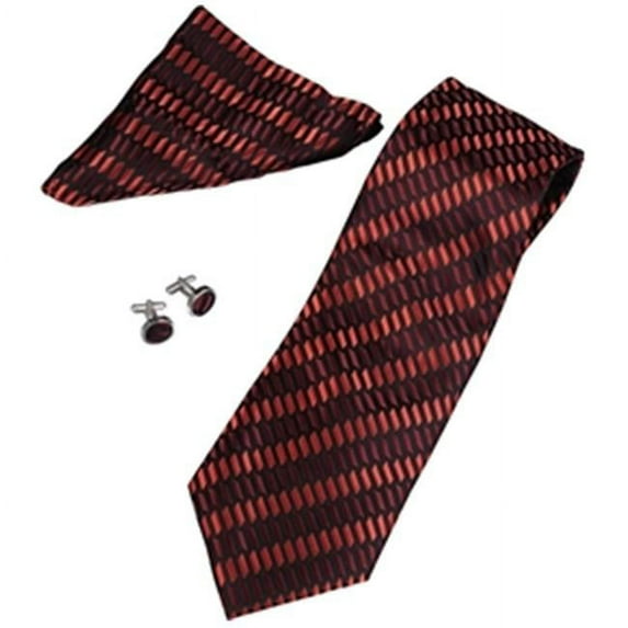 Visol VSET820 Renly Red & Burgundy Pattern Tie, Cufflinks & Pocket Square Gift Set