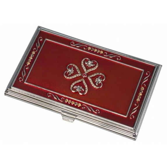 Visol Visol Red Lacquer with Embedded Crystals Business Card Case for Women - Red and Purple