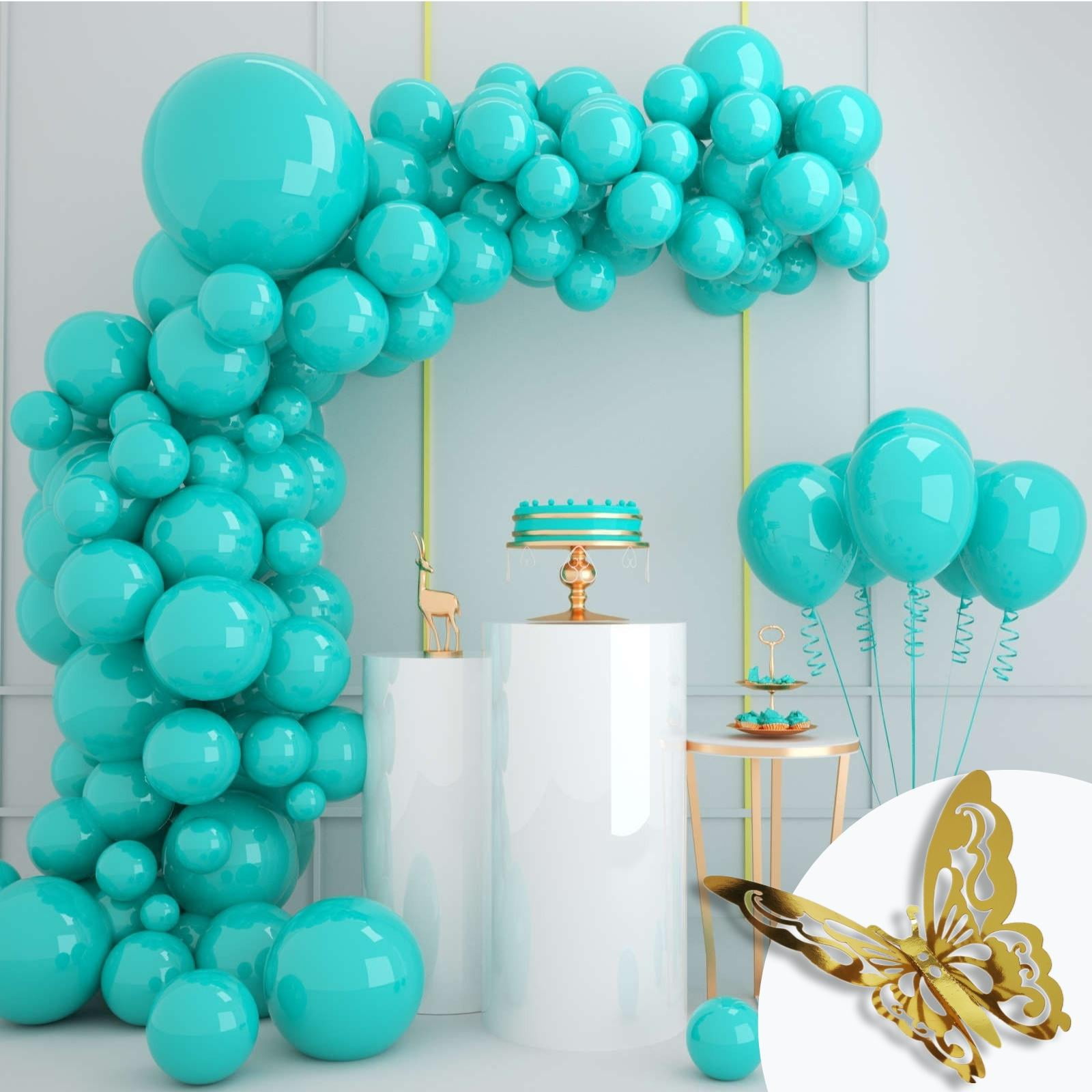 Visondeco White Balloon Garland Kit - 94pcs White Balloons with Gold  Butterflies; Different Sizes: 5, 12, and 18 White Balloon Arch for White  Party