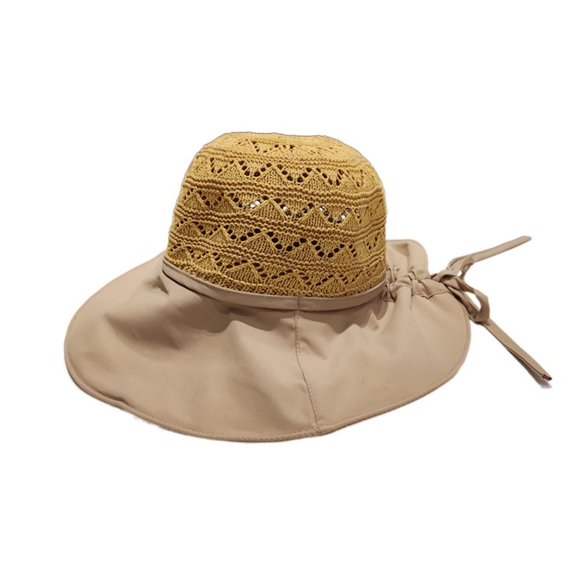 Visor Hat Breathable Sweet Holiday UV Protection Travel Bowknot Lanyard Solid Color Sunshade Fisherman Hat Women Cap Bucket Hat Sun Hat KHAKI