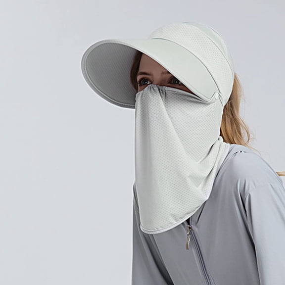Visor Hats for Women, Summer Wide Brim Sun Hat with Ponytail Hole & Removeable Flap, Breathable Quick-Drying UPF 50  UV Protection Caps, Gray