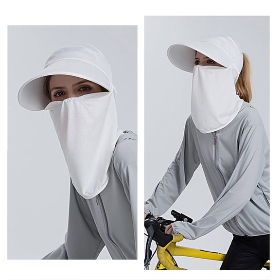 Visor Hats for Women, Summer Wide Brim Sun Hat with Ponytail Hole & Removeable Flap, Breathable Quick-Drying UPF 50  UV Protection Caps, White