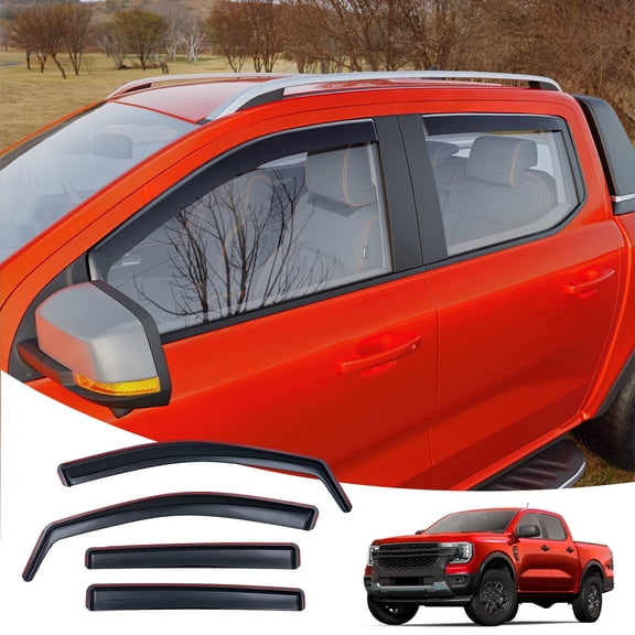 Visor Rain Guards Compatible with 2024 2025 2026 Ford Ranger Front and Rear in-Channel Window Visors Wind Deflectors Weather Shield for 2026 Ranger 4PCS Accessories