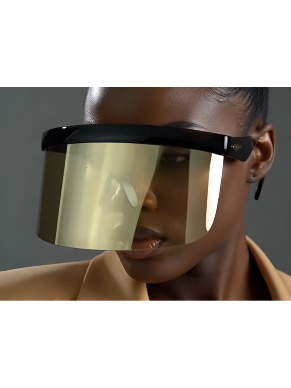 Visor Sunglasses for Men and Women, Futuristic Face Shield Glasses Gold Mirror