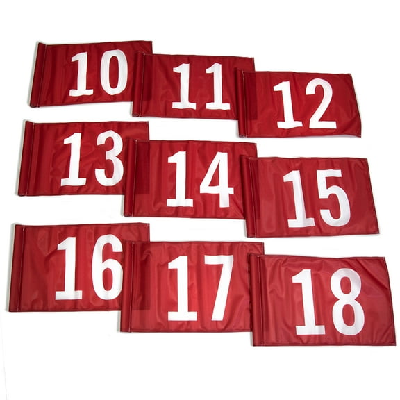 Vispronet 20in x 14in Numbered Golf Flags Flags 10-18 Fabric is Lightweight, Durable, and Flame Retardant - Red Flag with White Numbers