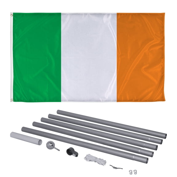 Vispronet 3ft x 5ft Ireland Flag, 20ft Flagpole, PVC Ground Insert