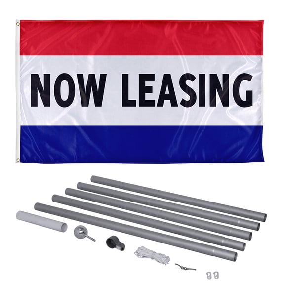 Vispronet 3ft x 5ft Now Leasing Flag with 20ft Flagpole – Knitted Polyester Business Banner