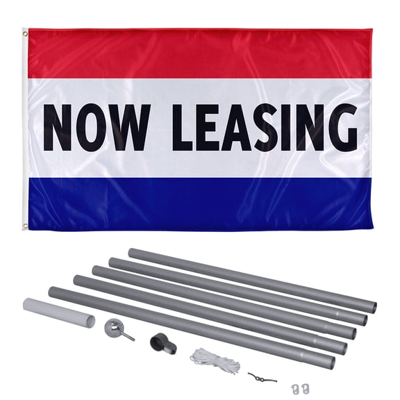 Vispronet 3ft x 5ft Now Leasing Flag with 20ft Flagpole Knitted Polyester Business Banner