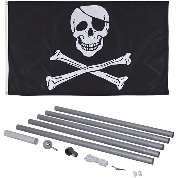 Vispronet 3ft x 5ft Pirate Flag with 20ft Flagpole - Knitted Polyester - Single-Sided Print with 100% Visibility on Both Sides - Printed in The USA…