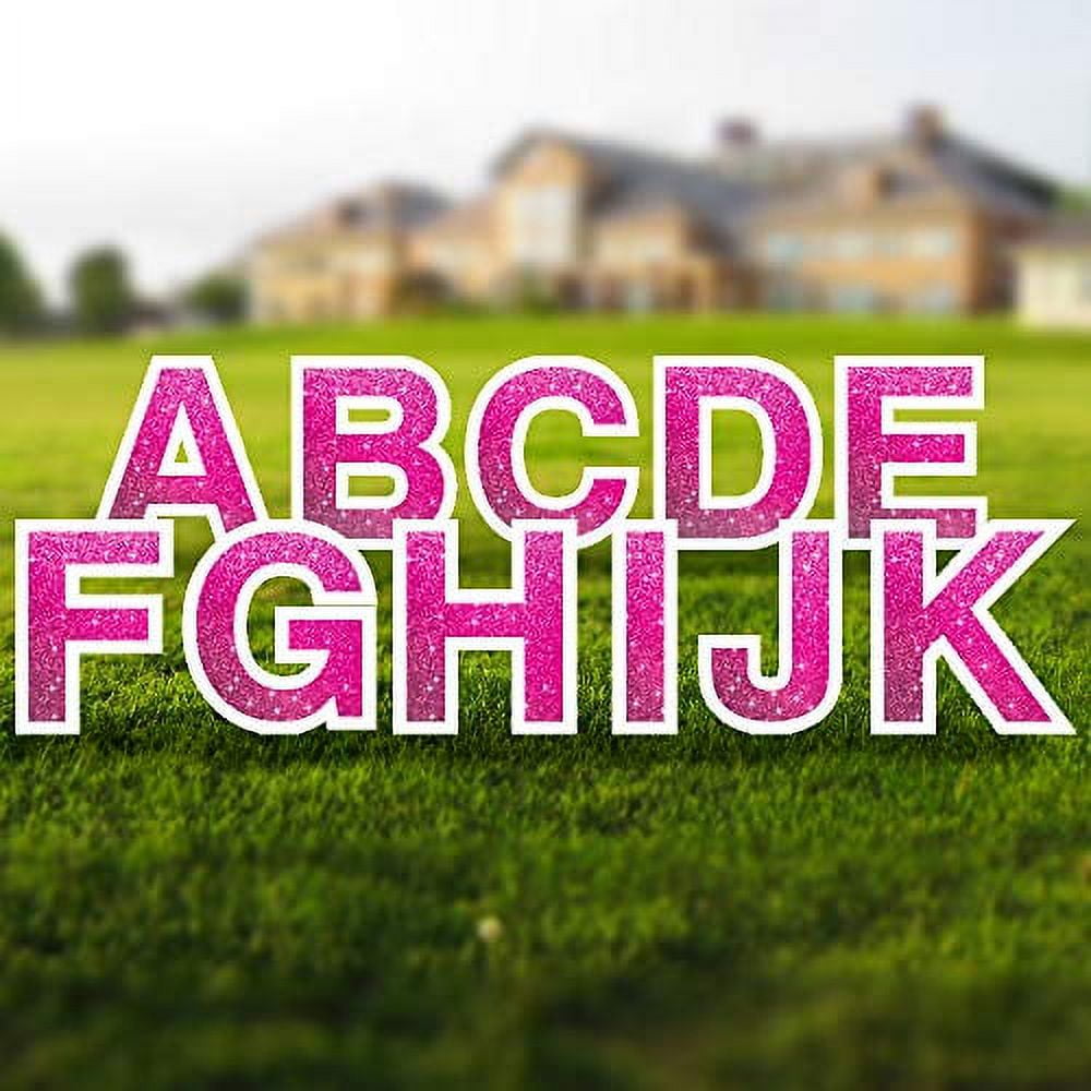 Vispronet Alphabet Yard Letter Sign Set – Includes All Letters – 26pcs – Includes One of Each Letter in Alphabet A-Z – Weather-Resistant Corrugated Plastic (Faux Glitter Bright Pink)