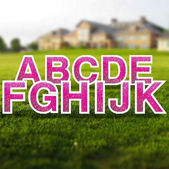 Vispronet Alphabet Yard Letter Sign Set – Includes All Letters – 26pcs – Includes One of Each Letter in Alphabet A-Z – Weather-Resistant Corrugated Plastic (Faux Glitter Bright Pink)