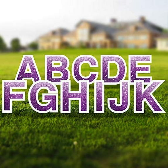 Vispronet Alphabet Yard Letter Sign Set – Includes All Letters – 26pcs Total – Includes One of Each Letter in Alphabet A-Z – Weather-Resistant Corrugated Plastic (Faux Glitter Purple)