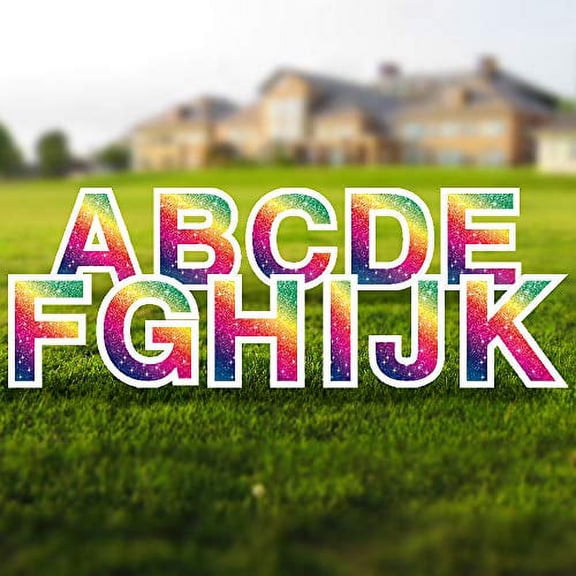 Vispronet Alphabet Yard Letter Sign Set – Includes All Letters – 26pcs Total – Includes One of Each Letter in Alphabet A-Z – Weather-Resistant Corrugated Plastic (Faux Glitter Rainbow)