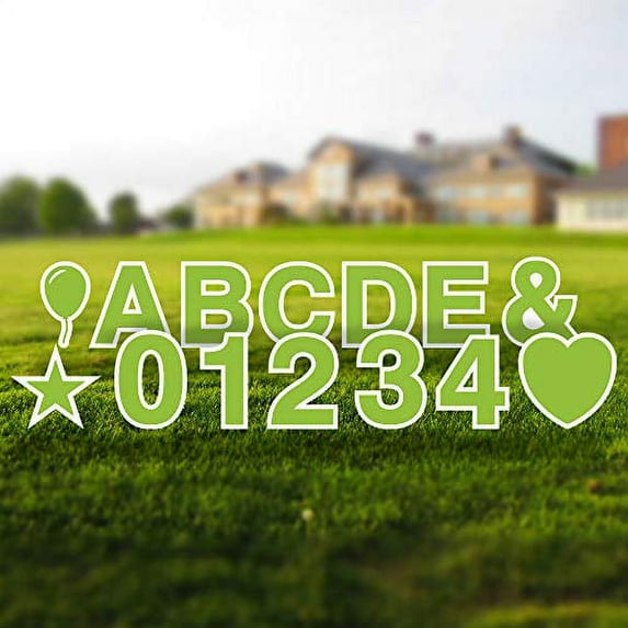 Vispronet Alphabet Yard Letter Sign Set – Includes Letters, Numbers, and Special Characters – 84pcs Total – Includes Multiples of Common Characters – Weather-Resistant Corrugated Plastic (Lime Green)
