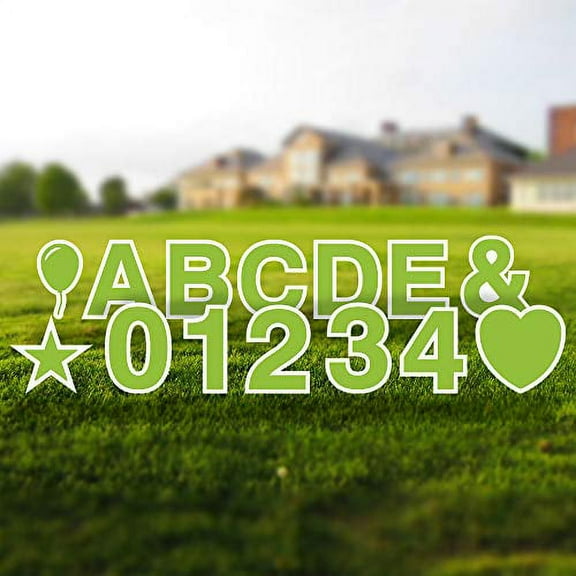 Vispronet Alphabet Yard Letter Sign Set – Includes Letters, Numbers, and Special Characters – 84pcs Total – Includes Multiples of Common Characters – Weather-Resistant Corrugated Plastic (Lime Green)