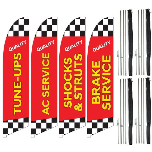 Vispronet Auto Repair Shop Feather Flag Set, Flag Pole Kit with 4 Flags, 4 Poles, & 4 Ground Stakes