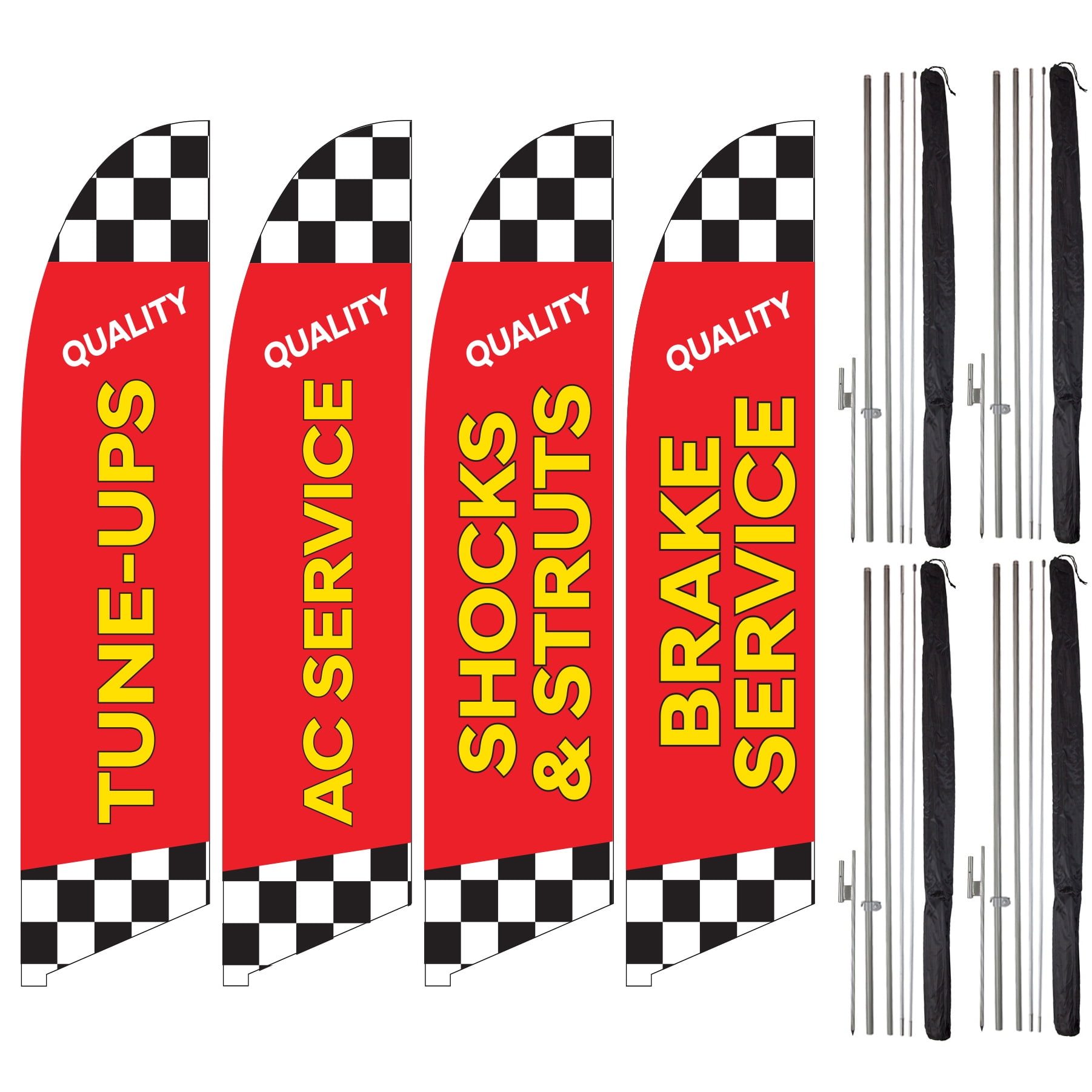 Vispronet Auto Repair Shop Feather Flag Set, Flag Pole Kit with 4 Flags, 4 Poles, & 4 Ground Stakes