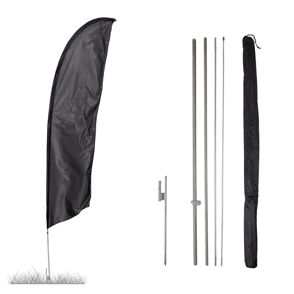Vispronet - Black Solid Feather Flag Kit - 13.5ft Knitted Polyester Swooper Flag with Pole Set and Ground Spike - Dyed in The USA