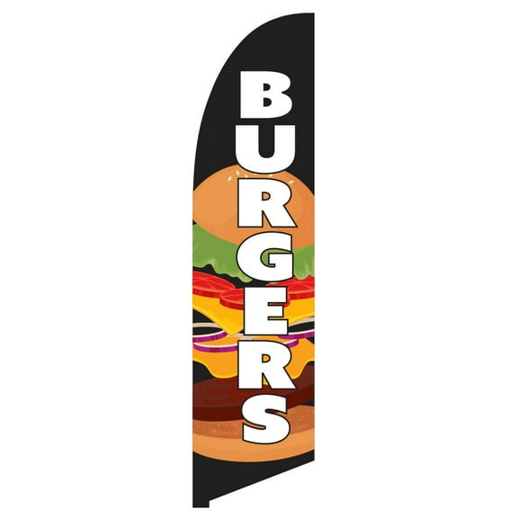 Vispronet Burgers Restaurant Feather Flag, 2.6ft x 11.2ft, Flag Only