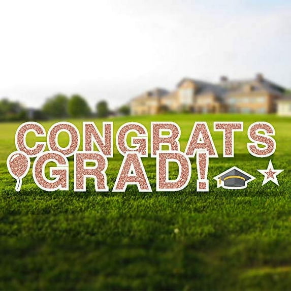 Vispronet Congrats Grad Yard Sign with Stakes – Each Letter is 18in Tall – Weather-Resistant Signs and Steel Stakes – Highschool and College Graduation Decorations (Faux Glitter Rose Gold)
