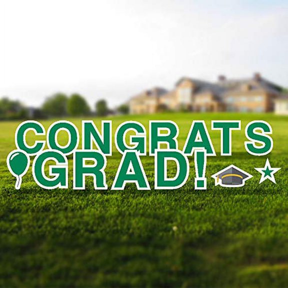 Vispronet Congrats Grad Yard Sign with Stakes – Each Letter is 18in Tall – Weather-Resistant Signs and Steel Stakes – Highschool and College Graduation Decorations (Green)