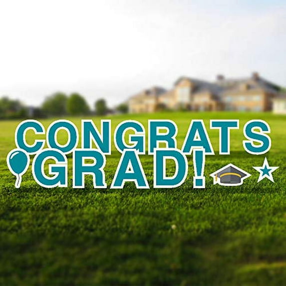 Vispronet Congrats Grad Yard Sign with Stakes – Each Letter is 18in Tall – Weather-Resistant Signs and Steel Stakes – Highschool and College Graduation Decorations (Teal)