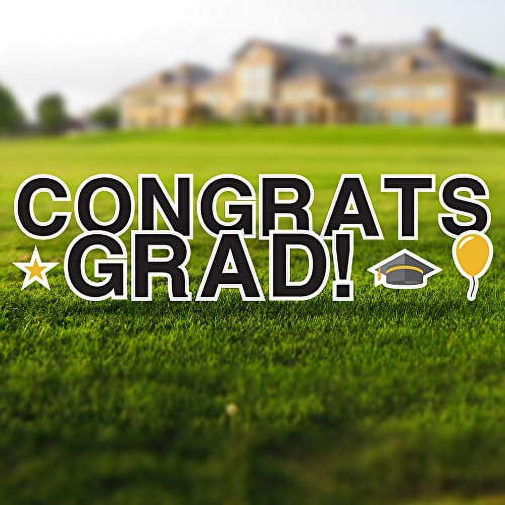 Congrats Grad 18in Tall Black and Yellow Metal Yard Sign