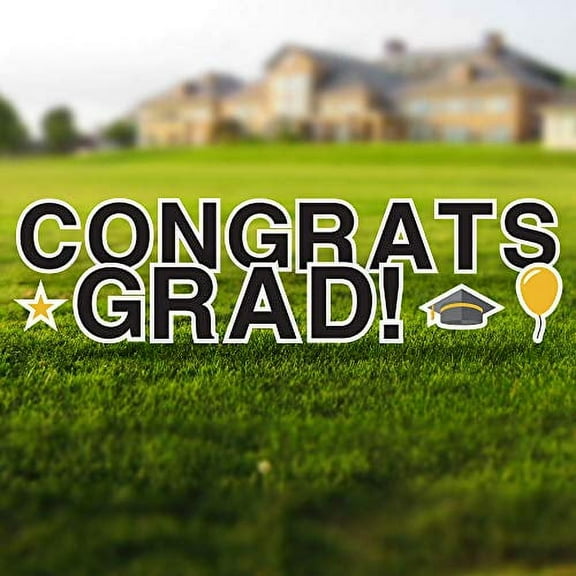 Vispronet Congrats Grad Yard Signs with Stakes – Each Letter is 18in Tall – Includes Bonus Star, Grad Cap and Balloon – Weather-Resistant Signs and Steel Stakes