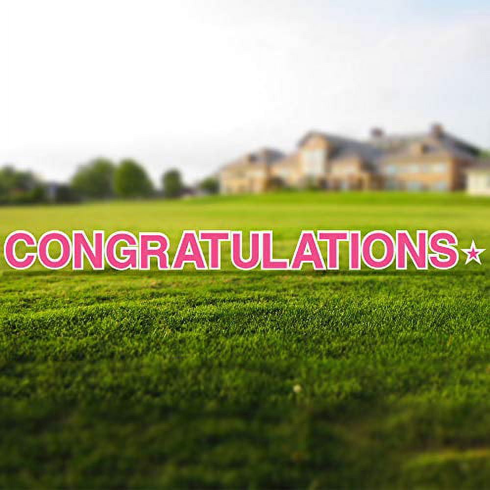 Vispronet Congratulations Yard Sign with Stakes – Each Letter is 18in Tall – Weather-Resistant Signs and Steel Stakes – Yard Decorations for Special Occasions (Bright Pink)