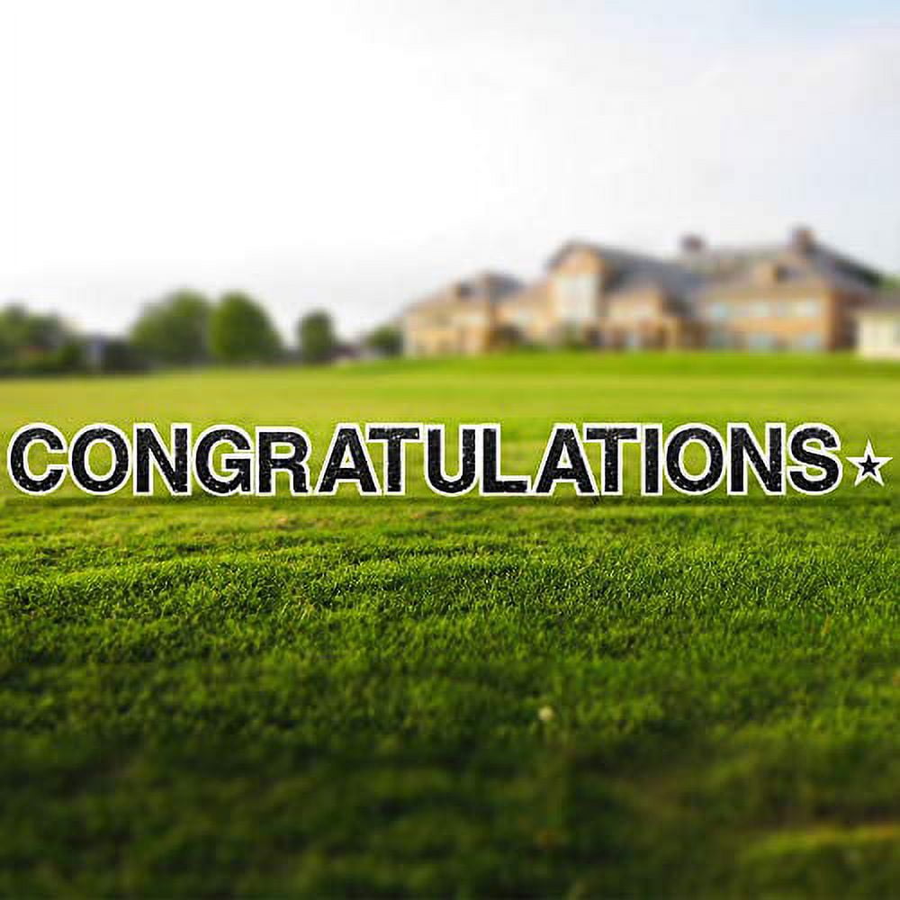 Vispronet Congratulations Yard Sign with Stakes – Each Letter is 18in Tall – Weather-Resistant Signs and Steel Stakes – Yard Decorations for Special Occasions (Faux Glitter Black)