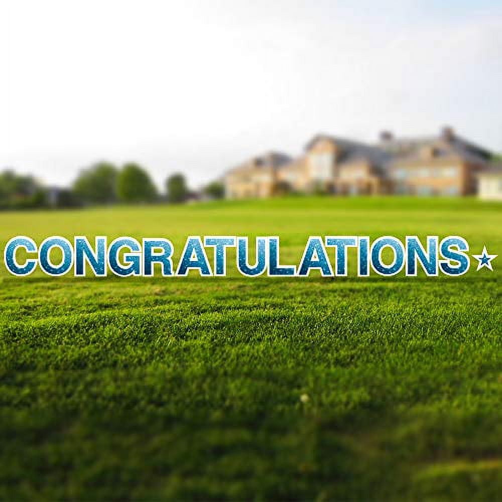 Vispronet Congratulations Yard Sign with Stakes – Each Letter is 18in Tall – Weather-Resistant Signs and Steel Stakes – Yard Decorations for Special Occasions (Faux Glitter Blue)