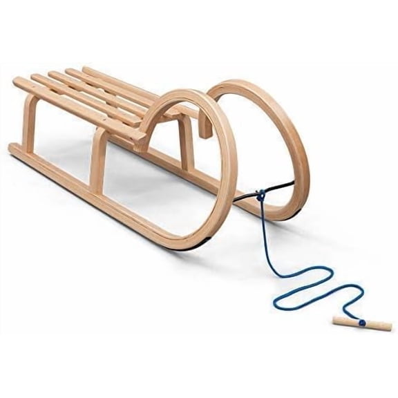 Vispronet Decorative Wood Sled with Horns  39in Snow Sled  Outdoor Decorative Sled with Solid Wood Seat and Pulley Rope  Laminated Beach Wooden Frame  Holds Up to 200lbs