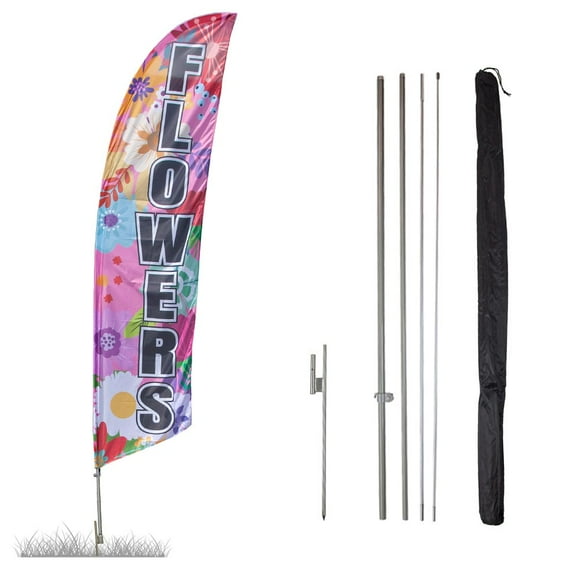 Vispronet Flowers Feather Flag, 13.5ft, Pole Set, Ground Stake