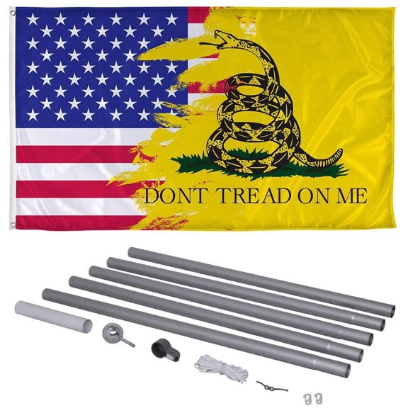 Vispronet Gadsden Flag with 20ft Flagpole – 3ft x 5ft American Gadsden Banner, Polyester Material