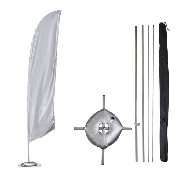 Vispronet - Gray Solid Feather Flag Kit - 13.5ft Knitted Polyester Swooper Flag with Pole Set, Cross Flag Base and Weight Bag - Dyed in The USA