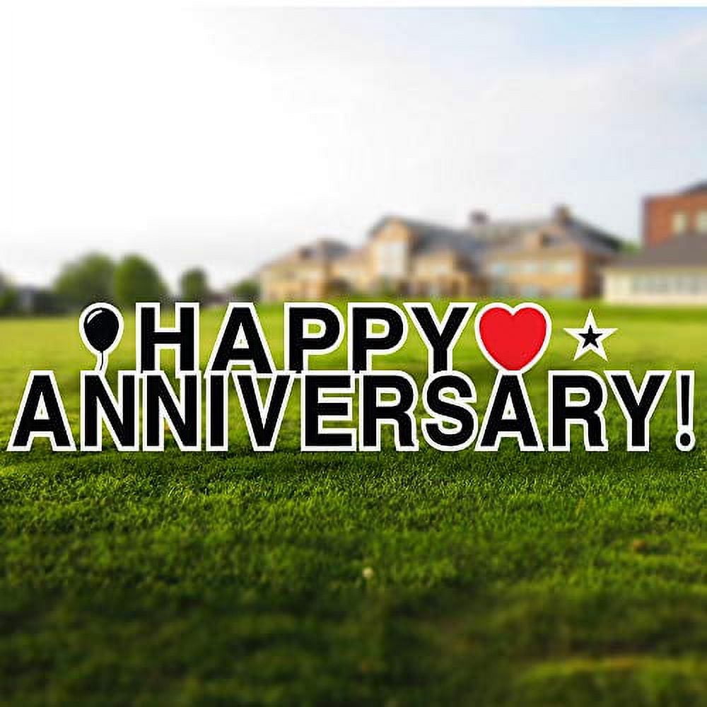Vispronet Happy Anniversary Yard Signs with Stakes – Each Letter is 18in Tall – Made from Durable Coroplast - Weather-Resistant Signs and Steel Stakes (Black)