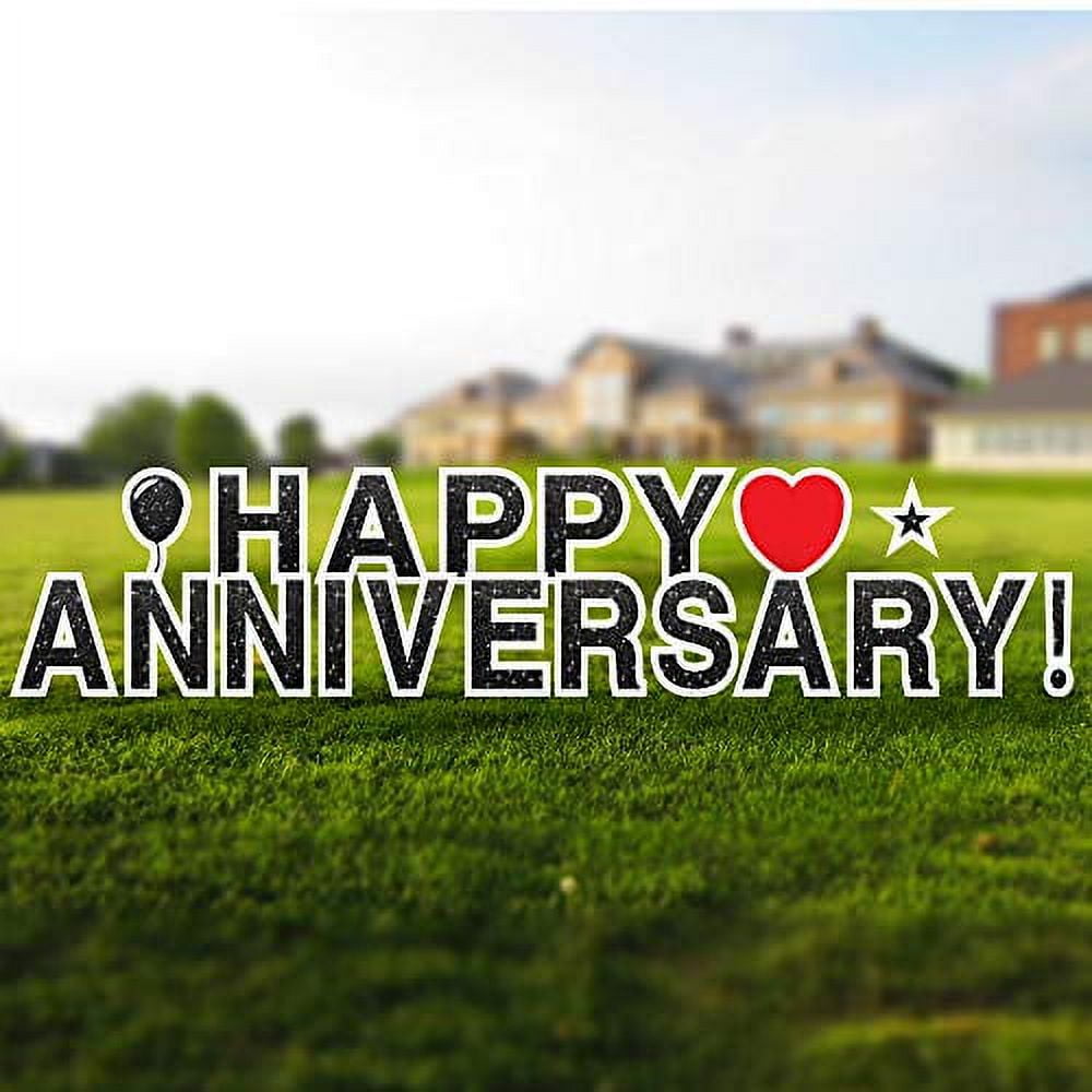 Vispronet Happy Anniversary Yard Signs with Stakes – Each Letter is 18in Tall – Made from Durable Coroplast - Weather-Resistant Signs and Steel Stakes (Faux Glitter Black)