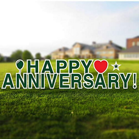Vispronet Happy Anniversary Yard Signs with Stakes – Each Letter is 18in Tall – Made from Durable Coroplast - Weather-Resistant Signs and Steel Stakes (Forest Green)