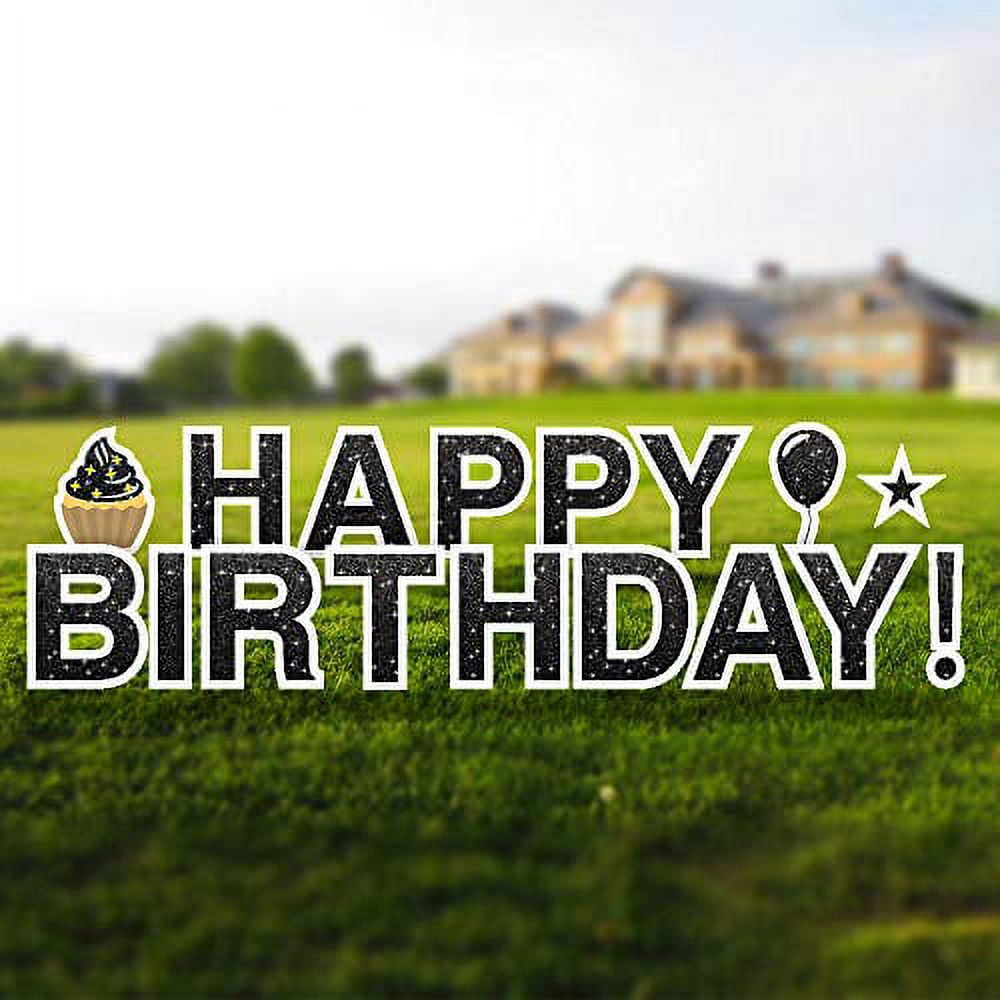 Vispronet Happy Birthday Faux Glitter Yard Signs with Stakes – Each ...