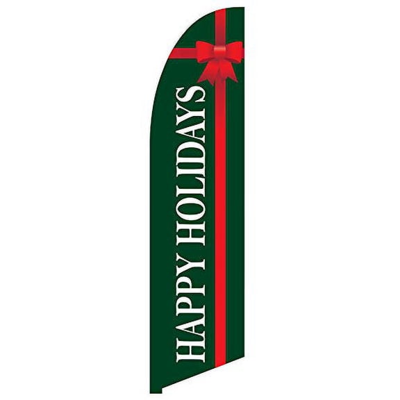 Vispronet Happy Holiday Feather Flag - Made from Tear-Resistant Knitted Polyester, Visible from Both Sides - 2.6ft x 11.2ft Swooper Flag - Flag Only