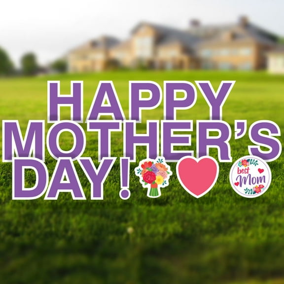 Vispronet Happy Mothers Day Yard Sign with Stakes, 18in Tall Lawn Letters