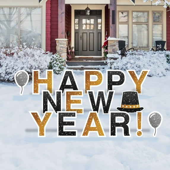 Vispronet Happy New Year Yard Sign with Stakes – Each Letter is 18in Tall – Made from Durable Corrugated Plastic - Weather-Resistant Signs and Steel Stakes