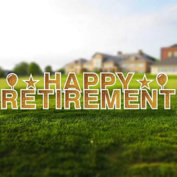Vispronet Happy Retirement Yard Sign, 18in Sign, 4mm Corrugated Plastic Material (Faux Glitter Gold)