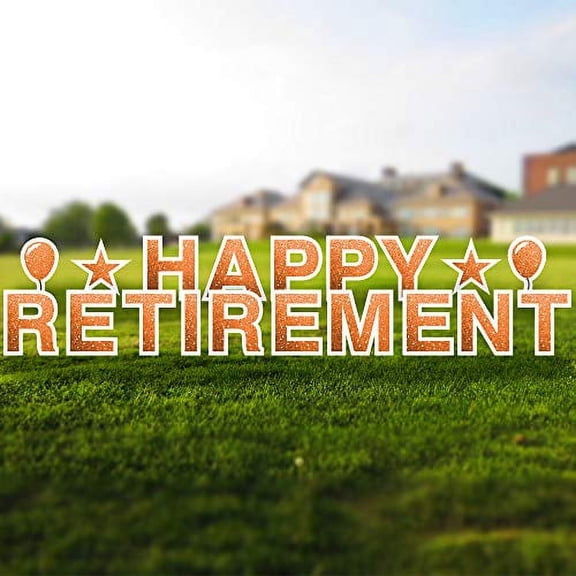 Vispronet Happy Retirement Yard Sign, 18in Sign, 4mm Corrugated Plastic Material (Faux Glitter Orange)