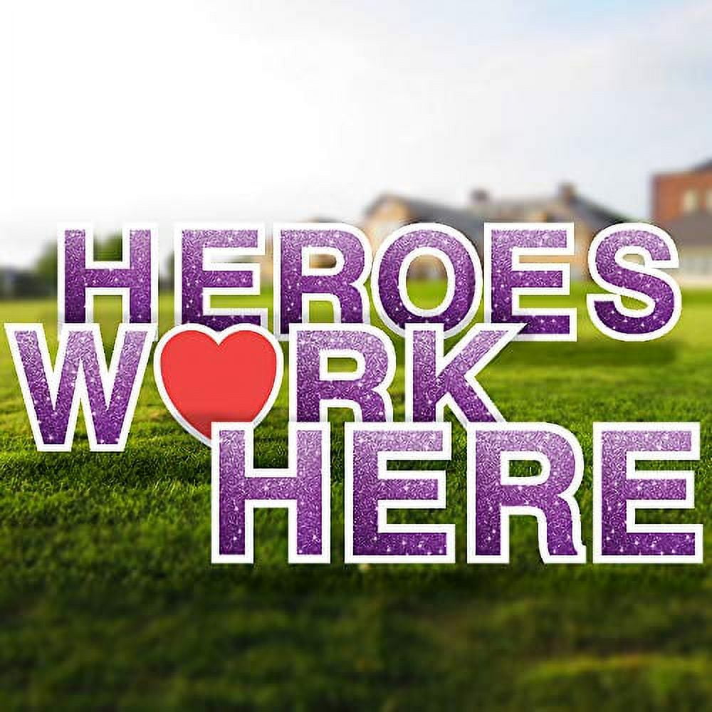 Vispronet Heroes Work Here Yard Signs with Stakes – Large Easily ...
