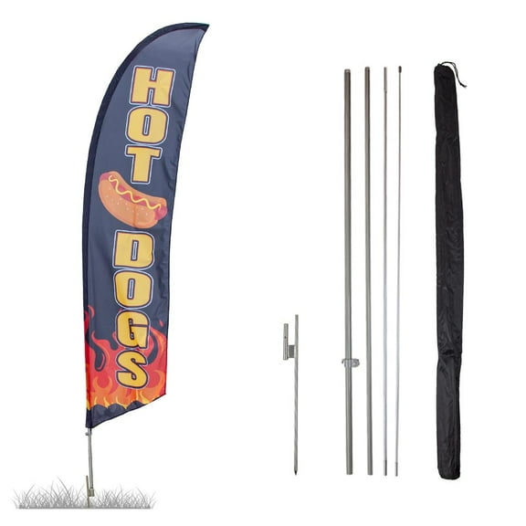 Vispronet Hot Dog Feather Flag Kit, 13.5ft Flag, Pole Set, Ground Spike