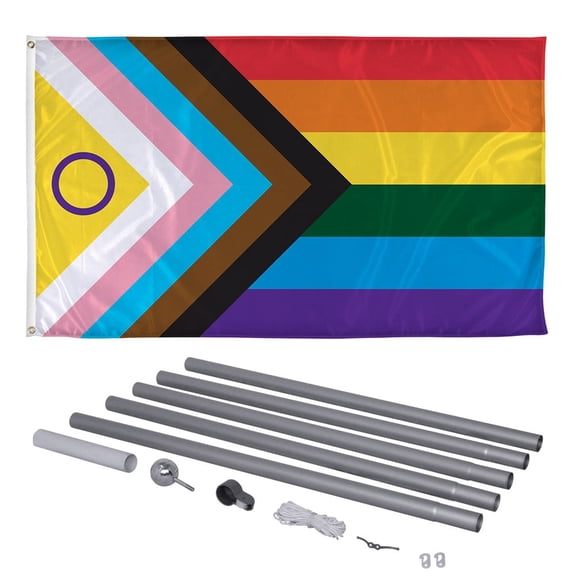 Vispronet 3ft x 5ft Intersex Progressive Pride Flag, Rainbow Flag with 20ft Flagpole