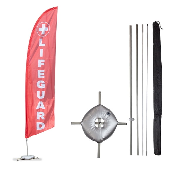 Vispronet - Lifeguard Feather Flag Kits - 13.5ft Flag Complete Pole Set, Cross Base and Weight Bag – Great for Businesses, Storefronts, Sales - Printed in The USA